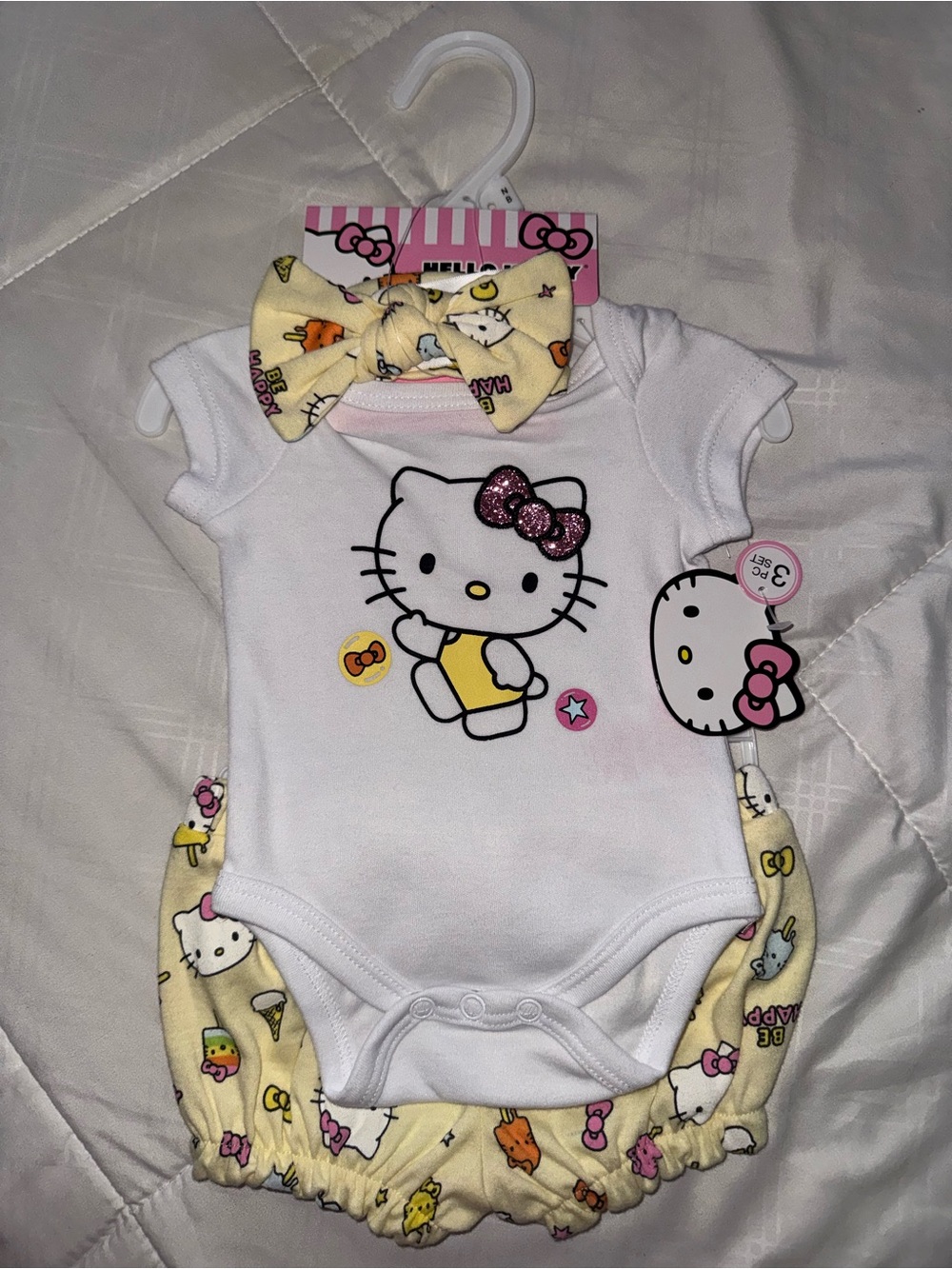 Hello Kitty White One-Piece with Yellow Accent Bow & Printed Bloomers